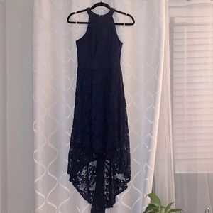 Navy Lace Hi-Low Dress